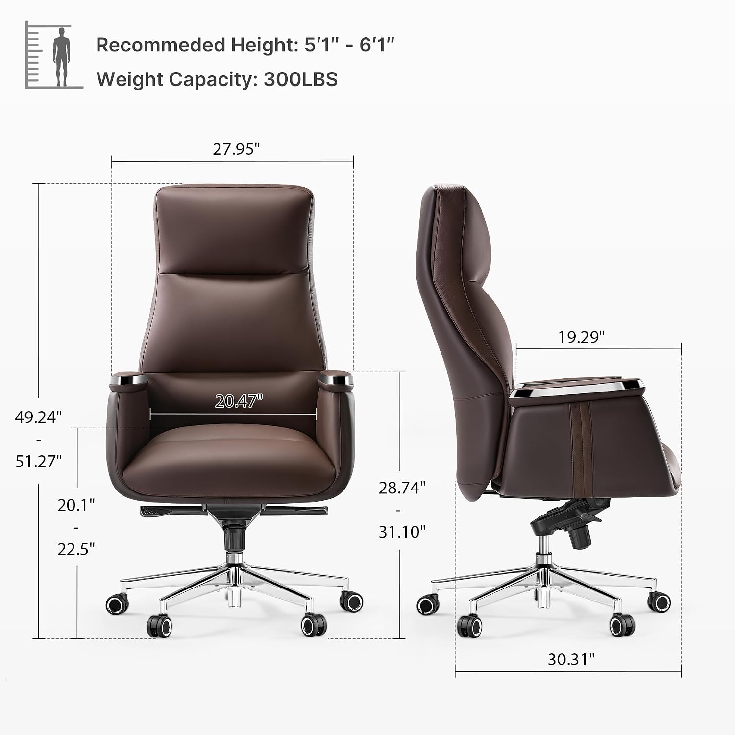 Upholstery Leather Work - كرسي مكتب تنفيذي بظهر مرتفع، مريح